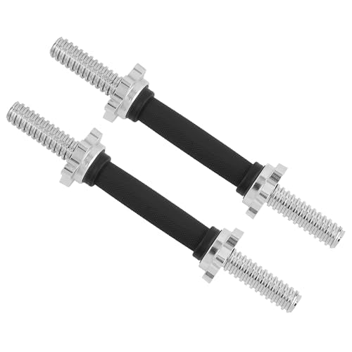 Yes4All Threaded Dumbbell Handles, Adjustable Dumbbell Bar Pair, 14/16/18/24-Inch Sizes, Fits 1" or 1.15" Plates, Non-Slip Grip, Secure Star-Lock Collars - color: 14" - Chrome & Rubber - Silver, size: 1 inch