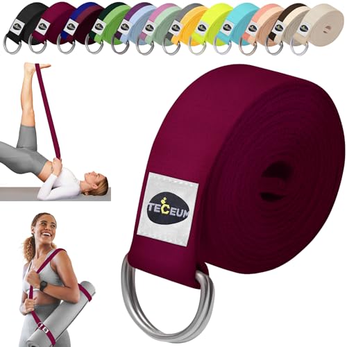 TECEUM 2 IN 1 Yoga & Mat Strap for Stretching – Cotton – 6/8/10 ft - color: Deep Raspberry, size: 6 ft