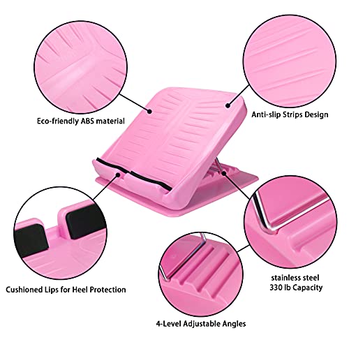 Slant Board Calf Stretcher Adjustable 4 Level Anti Slip Design Incline Board Leg Foot Balancing Fitness Pedal Wedge Stretch for Heel, Hamstring, Achilles, Leg Calves - color: Pink