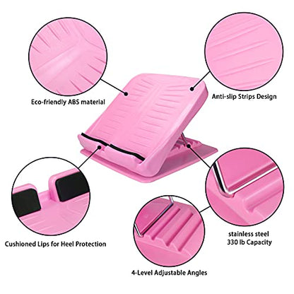 Slant Board Calf Stretcher Adjustable 4 Level Anti Slip Design Incline Board Leg Foot Balancing Fitness Pedal Wedge Stretch for Heel, Hamstring, Achilles, Leg Calves - color: Pink