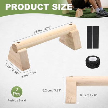 PATIKIL Push Up Bars, Wooden Parallettes Bars, Wooden Push Up Handle with Non-Slip Base and Grip for Strength Training Planks - size: 25cm