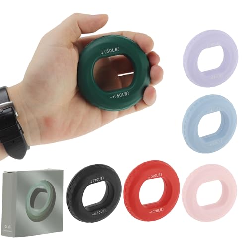 Hand Grip Strengthener, Fingers Exerciser - Silicone Rings for Muscle Training Sports Rock Climbing Finger Rehabilitation,6 Resistance Levels - color: Green(50/60LB)with Box