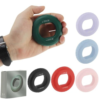 Hand Grip Strengthener, Fingers Exerciser - Silicone Rings for Muscle Training Sports Rock Climbing Finger Rehabilitation,6 Resistance Levels - color: Green(50/60LB)with Box