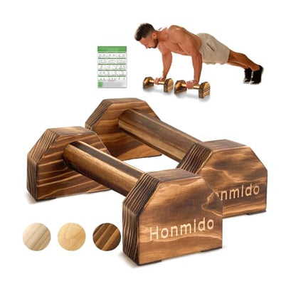 Wooden Parallettes 2 PCS Push Up Stand For Floor Calisthenics Bars Home, Handles Handstand Blocks Beech & Pine Wood Pushup Non-Slip Base Parallel Exercise Equipment For MenTrainers