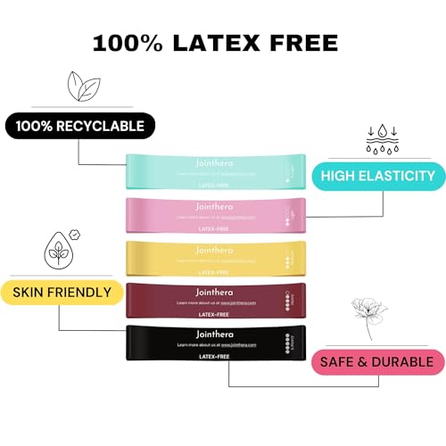 Premium Latex Free Resistance Bands for Working Out - Set of 5 + Carrying Bag | Non Latex Mini Loop Workout Bands Resistance for Women and Men | Physical Therapy, Legs Exercise and Pilates
