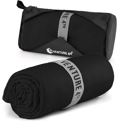 VENTURE 4TH Quick Dry Towel - Microfiber Travel Towel for Camping, Hiking, Gym, Beach - Lightweight, Packable, Compact Backpacking Companion - Black Large - color: Black, size: 60.00" x 31.50"