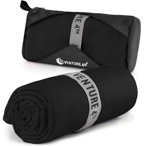 VENTURE 4TH Quick Dry Towel - Microfiber Travel Towel for Camping, Hiking, Gym, Beach - Lightweight, Packable, Compact Backpacking Companion - Black Large - color: Black, size: 60.00" x 31.50"