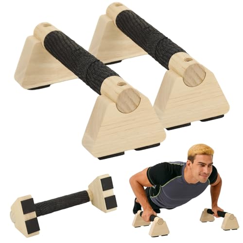 2 Pcs Wooden Parallettes Bars, Push Up Stands for Handstand Training and Fitness Exercise, Non Slip Base, 330 lbs Weight Capacity Calisthenics Equipment