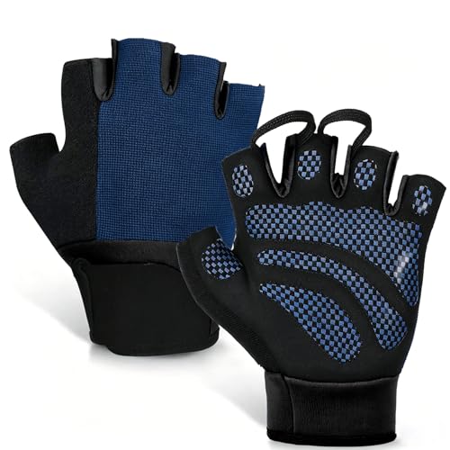 sunnex Weight Lifting Gloves with Extended Wrist Support - High-Grip Silicone Padded Gym Gloves for Men & Women, Breathable Fingerless Workout Gloves for Pull Ups, Training & Powerlifting (Black) - color: BLUE, size: Small
