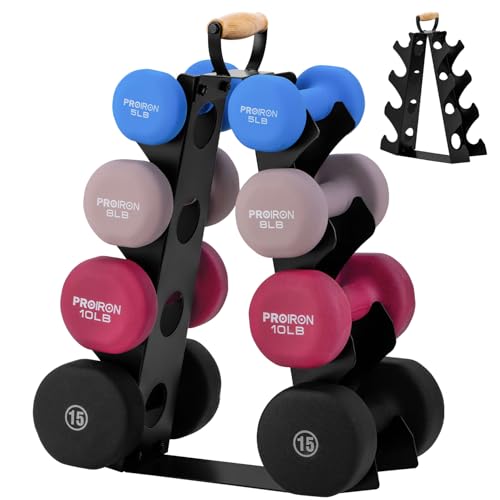 Dumbbell Rack Stand Only (Dumbbells not Included), Compact A-Frame Weight Rack with Wooden Handle, for Home Gym Workout