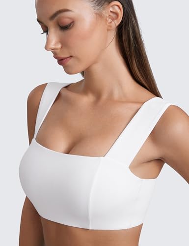CRZ YOGA Butterluxe Wide Straps Sports Bras for Women - Square Neck Padded Open Back Camisole Yoga Crop Top