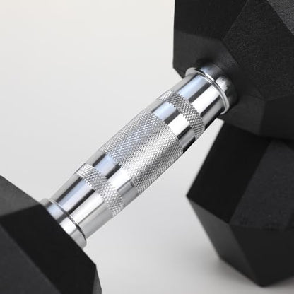 12LB Dumbbell Set (Pair), Rubber Coated Hex Dumbbells with Contoured Chrome Handle, Anti-Roll Free Weights for Home Gym Strength Training