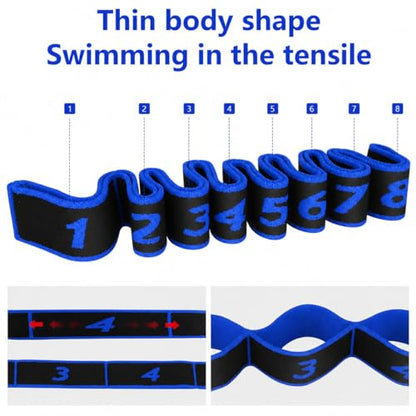 2 Pack Multi Loop Yoga Strap, 8-Section Segmented Yoga Strap with Loops, Cotton Blend Stretching Strap for Pilates, Dance, Gymnastics & Flexibility Training (Blue, Red)