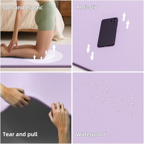 Extra Wide Yoga Mat 76"x40"x10mm TPE Double-Width Exercise Mat for Couples, Tall Yogis & Home Workouts, Non-Slip, Free of PVC & Latex - color: Light purple + Purple