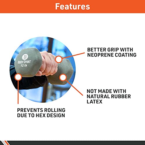 Body Sport Neoprene Dumbbell Weight - Latex-Free, Strength Training Equipment for Home Fitness & Gym Workouts - size: 2 pounds