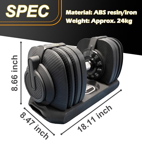 BODYTECH 53LBS/24KG Quick Adjust Dumbbell - 1-Second Weight Change & Safety Lock | Sweat-Proof Metal Grip | Space Saving Home Gym Equipment
