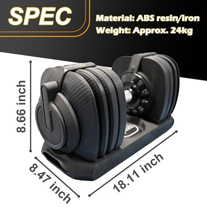 BODYTECH 53LBS/24KG Quick Adjust Dumbbell - 1-Second Weight Change & Safety Lock | Sweat-Proof Metal Grip | Space Saving Home Gym Equipment