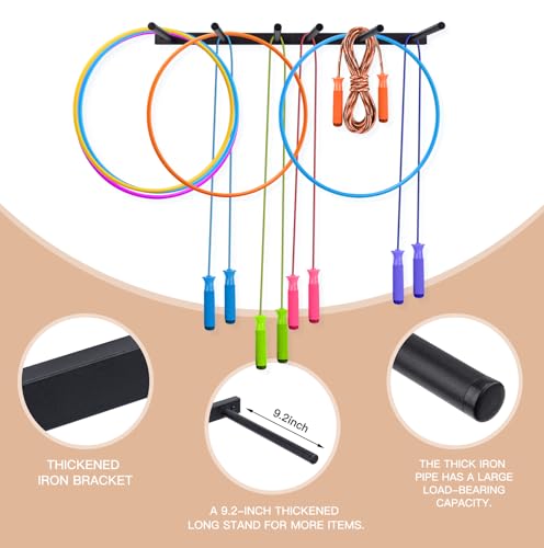 Wall Mount Jump Rope Rack Multi Use Hoop Rope Holder Organizer Fitness Equipment Storage Rack for Hoops, Foam Rollers Resistance Bands,Home/Gym Storage