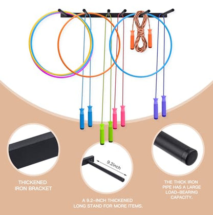 Wall Mount Jump Rope Rack Multi Use Hoop Rope Holder Organizer Fitness Equipment Storage Rack for Hoops, Foam Rollers Resistance Bands,Home/Gym Storage