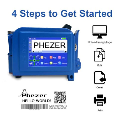 Phezer Upgraded Mini Inkjet Printer for Flat and Curved Surface PC11 Plus, 25 Languages & Quick-Drying Ink Cartridge, Portable Pocket Marking Device for Date Time Barcode Logo Qrcode Batch Number - color: PC11 Plus Mini Printer