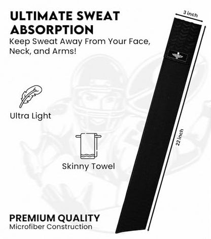 Streamer Towel Football with Hook & Loop Fastener, Ultra Light Quarterback QB Black Football Towel to Clean Hands, Visor, Gloves - Highly Absorbent, Quick-Dry (Black)