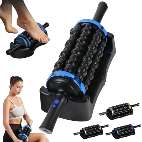 Electric Rolling Percussive Massager, Electric Fascia Roller Massager with Hands-Free Base, Rechargeable Fascia Roller for Back, Legs, Feet, Deep Tissue Muscle Recovery (Blue) - color: Blue