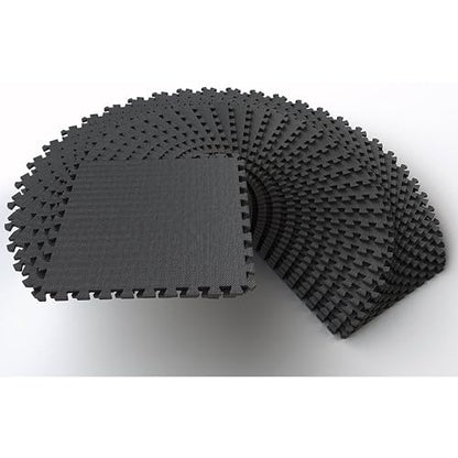 BalanceFrom 2-Pack 36-Count 24x24x0.5 Inch EVA Interlocking Foam Exercise Tile Mat, Black – Non-Slip Puzzle Flooring for Home Gym, Fitness Studio, or Playroom