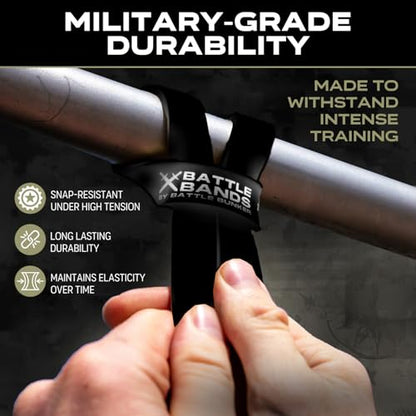 Battle Bands Resistance Bands – Pull Up Assistance Bands & Stretch Bands for Exercise – Heavy Duty Workout Resistance Bands Set for Strength Training, Powerlifting, Home Gym & Stretching – Men & Women - color: Black