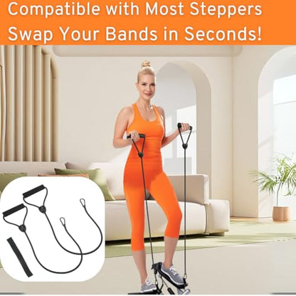 1 Pair Stepper Resistance Bands with Handles & Connecting Strap – Workout & Exercise Bands for Strength Training, Muscle Toning, Home Gym Fitness Equipment