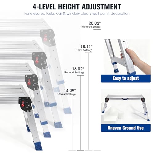 Aluminium Work Platform 660 Lbs, Portable Scaffolding Platform with One-Touch Automatic Fold, 4 Height Adjustment Step Stool, Perfect for RV Cleaning, Home Painting and Reaching High Places, Upgraded