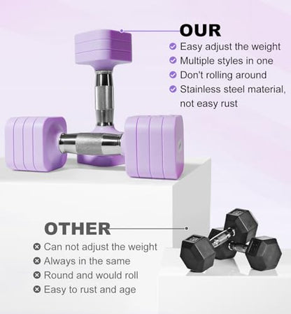 Adjustable Dumbbell Set for Women Men 7.5LB/10LB/15LB/20LB/25LB Each - color: Purple, style: 7.5LB Each [15 LBS Total]