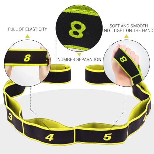 Stretching Straps 90cm Long Numbered Resistance Band with 8 Loops - Exercise Bands Adjustable Tension for Yoga, Pilates, Dance & Strength Training (Yellow), Yoga Strap, Stretching Straps - color: Yellow