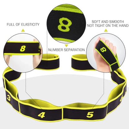 Stretching Straps 90cm Long Numbered Resistance Band with 8 Loops - Exercise Bands Adjustable Tension for Yoga, Pilates, Dance & Strength Training (Yellow), Yoga Strap, Stretching Straps - color: Yellow