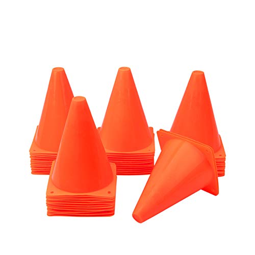 [ 48 Pack ] 7 Inch Plastic Traffic Cones Field Marker Cones Sport Training Traffic Cone Sets for Skate Soccer Indoor/Outdoor Agility Training & Festive Events Physical Education Flexible - Orange