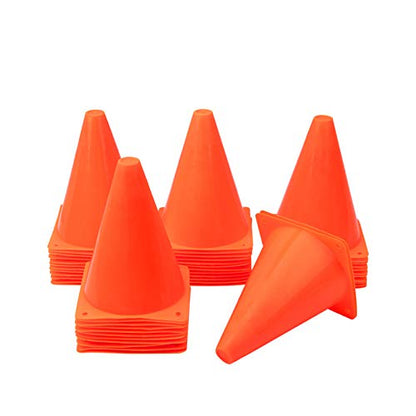 [ 48 Pack ] 7 Inch Plastic Traffic Cones Field Marker Cones Sport Training Traffic Cone Sets for Skate Soccer Indoor/Outdoor Agility Training & Festive Events Physical Education Flexible - Orange