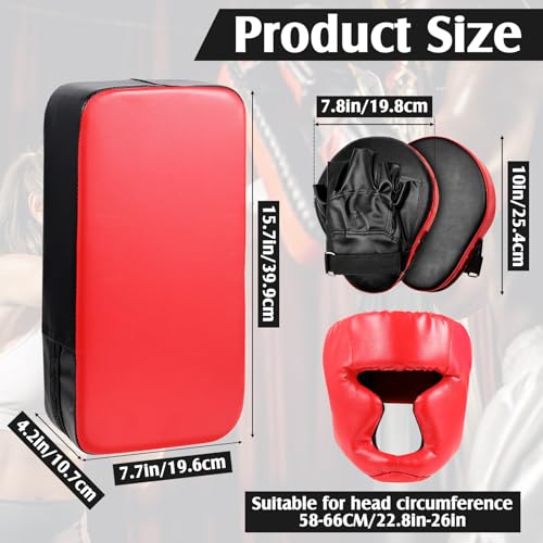 Gemscream 10 In1 Punching Mitts Kick Pad Set Taekwondo Pads Boxing Mitts Focus Pads Boxing Gloves Safety Head Guard Wrist Band for Kickboxing, Karate, Muay Thai, MMA Training - color: Red