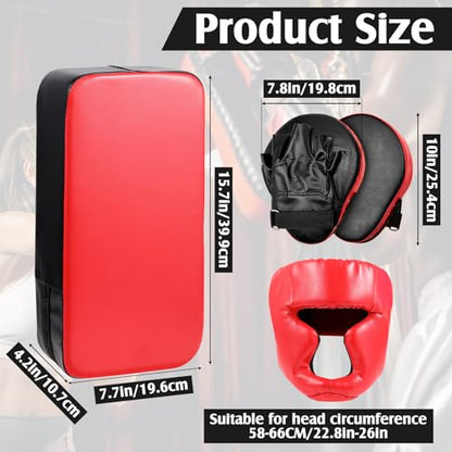 Gemscream 10 In1 Punching Mitts Kick Pad Set Taekwondo Pads Boxing Mitts Focus Pads Boxing Gloves Safety Head Guard Wrist Band for Kickboxing, Karate, Muay Thai, MMA Training - color: Red