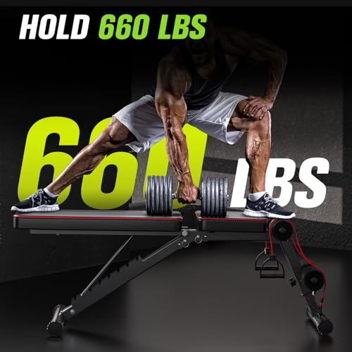 FitinOne Adjustable Folding Weight Bench for Home Gym, 660 lbs Capacity Multi-Functional Workout Bench Sturdy Durable for Full Body - color: Black