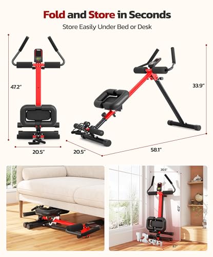 Yoleo 2 in 1 Ab & Rowing Machines for Home, Foldable Ab Workout Equipment, Ab Trainer Machine for Stomach Workout, Ab Crunch Machine with Foam Support,7-Length Adjustable Ab Machine for Home Exercise