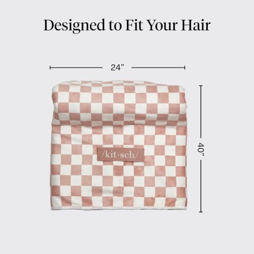 Kitsch XL Microfiber Hair Towel Wrap for Women - color: Blush Checkered