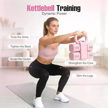 REDCAMP 2-IN-1 Adjustable Dumbbell & Kettlebell Set, 4-Levels Hand Weights (2.2/3.3/4.4/5.5 Lbs Each) Dumbbells Set for Progressive Strength Training, Home Gym Fitness Equipment for Women