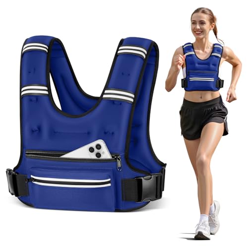 Weighted Vests for Women Men, 8 12 16 20 lb Weighted Vest with Storage Pockets, Rucking Vest with Reflective Stripe, Adjustable Straps Weight Vest for Running, Walking, Workout, Training - color: Blue, size: 8 lb