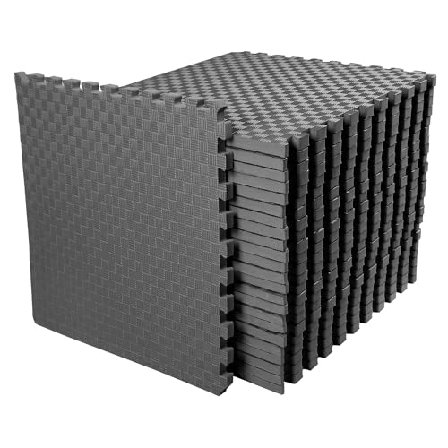 BalanceFrom Puzzle Exercise Mat 1" Thick, EVA Interlocking Foam Floor Tiles for Home Gym, Mat for Home Workout Equipment, Floor Padding for Kids, Gray, 24 in x 24 in x 1 in, 72 Sq Ft - 18 Tiles - color: Grey, style: One Inch Thick, 72 Square Feet