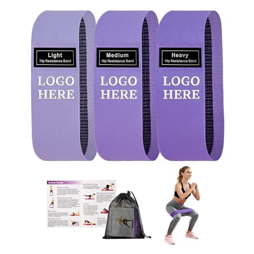 Muka 3 Pcs Custom Fabric Resistance Bands Embroidered with Logo, Booty Stretch Band Loops Elastic Straps for Legs Glute Thigh