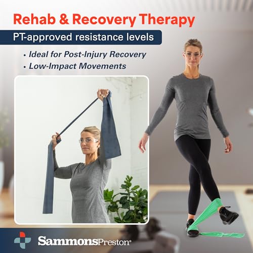 Sammons Preston Resistance Bands, Exercise Band, Workout, 5 ft, 5-Pack