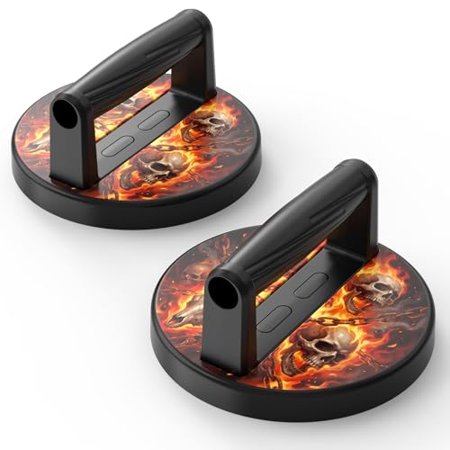 Push Up Board Fitness, Workout Home Gym Equipment, 20 in 1 Exercise Pushup Bar Handles for Floor, Strength Training Equipment for Men - color: Black-Flame Skull