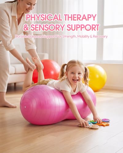 Premium Peanut Ball - 100x50cm Anti-Burst Exercise Ball for Physical Therapy, Pregnancy Labor & Home Fitness Sensory| Non-Slip Design | Quick-Inflate Pump Included - color: pink