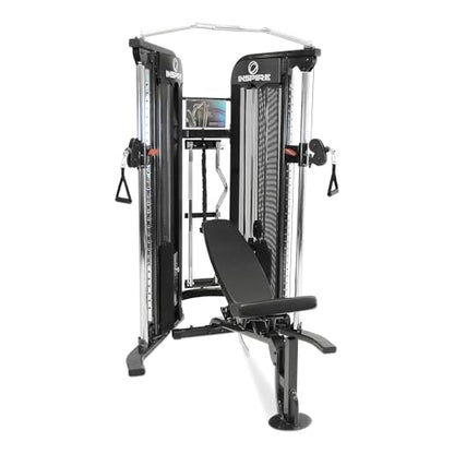 FT1 Functional Trainer with Bench - Compact at Home Workout Machine with Accessories - Two 165 lb Weight Stacks - Smooth Glide Cable Machine with Weight Bench - style: Inspire FT1 (fully loaded)
