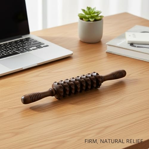 14.2 Inch Solid Wood Roller, Manual Stick for Home Gym, Ergonomic Firm Pressure Tool (1 Pack) - color: Brown