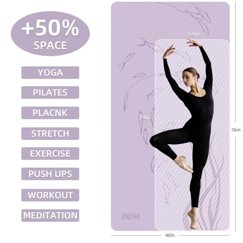 Extra Wide Yoga Mat 76"x40"x10mm TPE Double-Width Exercise Mat for Couples, Tall Yogis & Home Workouts, Non-Slip, Free of PVC & Latex - color: Light purple + Purple